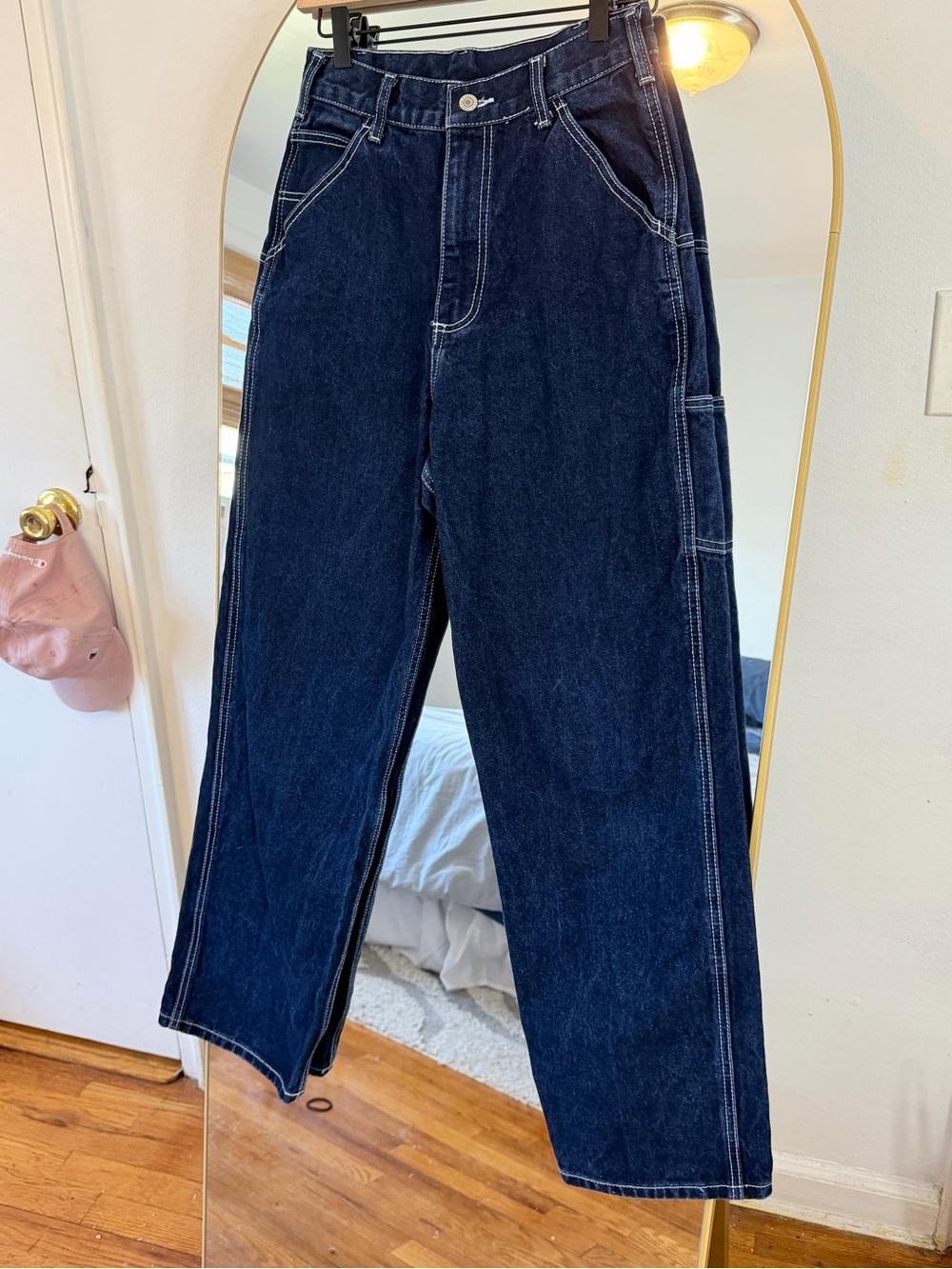 J. Galt Shanghai Dark Denim Wide Leg Cargo Jeans 100% Cotton Size 1